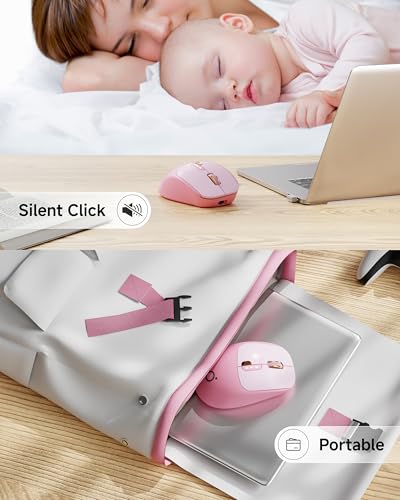 SEUNKWANG Dual-Mode Wireless Mouse with Visible Battery Indicator, Silent Rechargeable Bluetooth & 2.4G Computer Mouse, 1600 DPI, One-Click Privacy Key, Portable Mice for Laptop/PC/Mac - Rose Pink - color: Rose Pink