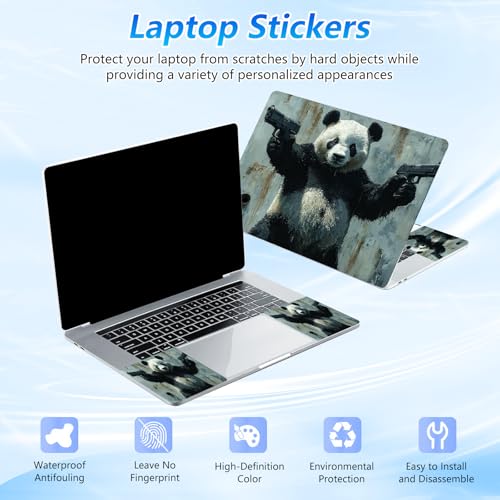 Universal Laptop Skin Sticker Decal with 2 Wrist Pad Skins, Waterproof Scratch Vinyl Cover for 11–15.6 Inch MacBook, HP, Dell, Lenovo, Cutable & Reusable,Badass Panda Guns - color: Badass Panda Guns