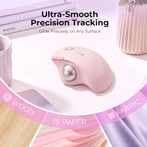 seenda Wireless Trackball Mouse, Ergonomic Bluetooth Rollerball,Rose Pink | USB-C rechargeable, 3-device Bluetooth+2.4G USB, thumb control, 5-level DPI and space-saving comfort for laptop, PC and Mac. - color: Rose Pink