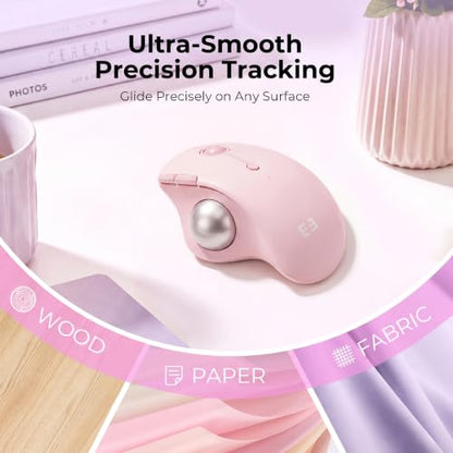 seenda Wireless Trackball Mouse, Ergonomic Bluetooth Rollerball,Rose Pink | USB-C rechargeable, 3-device Bluetooth+2.4G USB, thumb control, 5-level DPI and space-saving comfort for laptop, PC and Mac. - color: Rose Pink