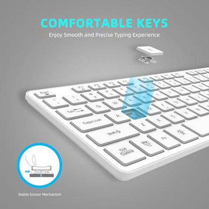 Slim Wireless Keyboard for Mac and Windows, Ultra Quiet Low-Profile Flat Key Board with Full-Size Keys, 2.4GHz Wire Less for PC, Mac, Windows 11/10/8/7 White - size: Full Size