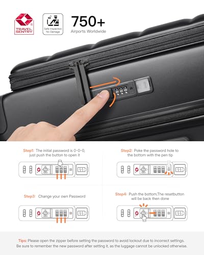 28 Inch Checked Luggage Side Opening Expandable Hardshell Suitcase, 100% PC Lightweight with Brake Spinner Wheels, TSA Lock - Large Travel Suitcase - color: Black, size: 28 Inch-EXT