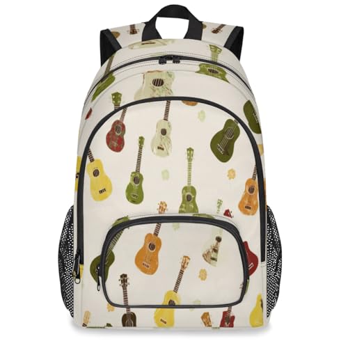 Guitar Flowers Large Backpack for Women and Men Waterproof Travel Laptop Backpack Lightweight Business Work Daypack Fits 17 Inch Computer - color: Multicolor 3