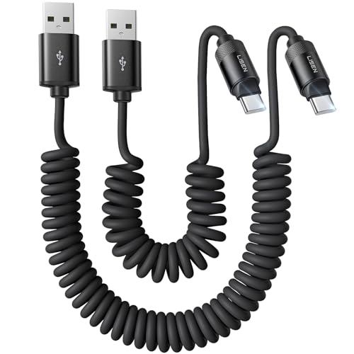 LISEN Coiled USB C Cable, 2 Pack for Android Auto & CarPlay Cable, Short USB A to USB C Cable Compatible with iPhone 17/16/15, Samsung Galaxy S25/S24/S23 A15/A14, Google Pixel 9/8, Space Black 4+6FT - color: Space Black, size: 4FT+6FT