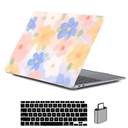 LanBaiLan Laptop Plastic Hard Shell Protective Case, Compatible for New MacBook Air 13 inch 2020 2019 2018 Release A2337 M1 A2179 A1932 Retina Display with Touch ID & Keyboard Cover, Paint Flower - color: Paint Flower