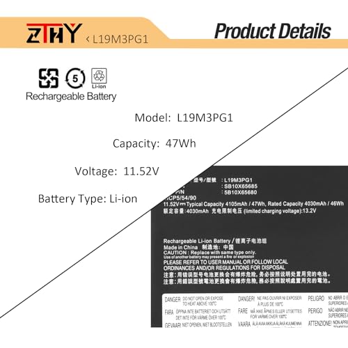 47Wh L19M3PG1 Battery for Lenovo 100e 300e Chromebook 2nd Gen AST 82CD 82CE | For Ideapad 3 CB-11AST05 82H4 Series L19C3PG1 L19L3PG1 SB10X68685 5B10X65680 5B10X65682 5B10X65684 11.52V 4105mAh - size: 8.50*4.88*0.19inch L19M3PG1