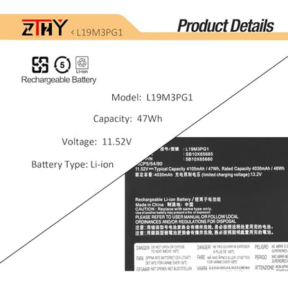 47Wh L19M3PG1 Battery for Lenovo 100e 300e Chromebook 2nd Gen AST 82CD 82CE | For Ideapad 3 CB-11AST05 82H4 Series L19C3PG1 L19L3PG1 SB10X68685 5B10X65680 5B10X65682 5B10X65684 11.52V 4105mAh - size: 8.50*4.88*0.19inch L19M3PG1