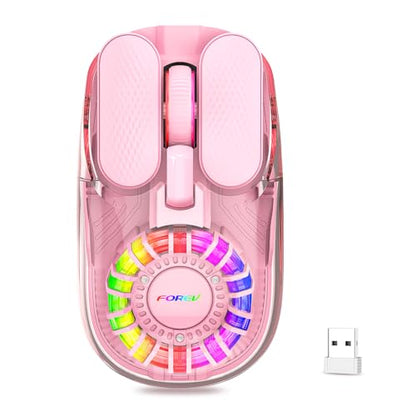 Wireless Bluetooth Mouse, Transparent BT+2.4G Dual-Mode Gaming Mouse with Magnetic Top Cover, Rechargeable RGB Backlit Computer Mouse for Laptop, PC, MacBook, iPad (Pink) - color: Pink