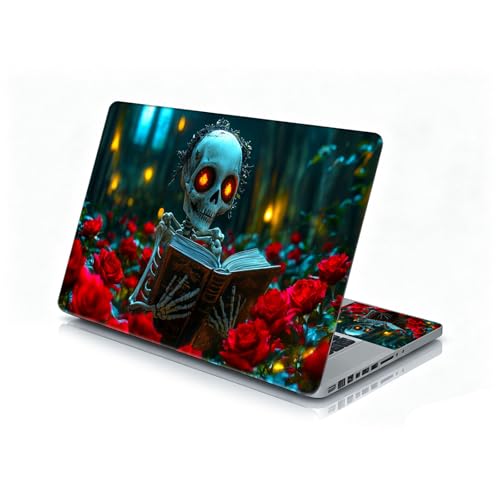 Universal Laptop Skin Sticker Decal, 12"-15.6" Aesthetic Vinyl Wrap, Skeleton Reading Book in Roses Waterproof Notebook Cover Art Protector for MacBook HP Dell Lenovo, Fits 13" 14" 15" 15.6" - color: Skeleton Reading Book in Roses