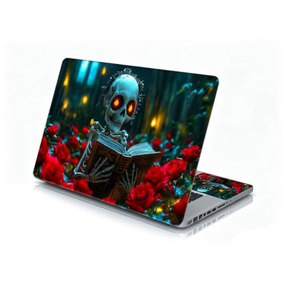 Universal Laptop Skin Sticker Decal, 12"-15.6" Aesthetic Vinyl Wrap, Skeleton Reading Book in Roses Waterproof Notebook Cover Art Protector for MacBook HP Dell Lenovo, Fits 13" 14" 15" 15.6" - color: Skeleton Reading Book in Roses