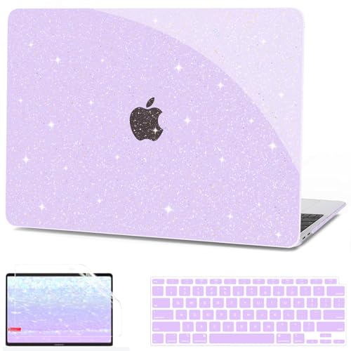 G JGOO for MacBook Air 13 inch Case 2021 2020-2018 M1 A2337 A2179 A1932 | Glitter Protective Plastic Hard Shell for MacBook Air 13.3 inch Case + Keyboard Cover + Screen Protector, Sparkly Purple - color: Purple