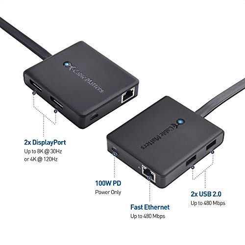 Cable Matters Dual 4K Monitor USB C Hub with DisplayPort 1.4, 100W PD | 2x 4K@60Hz DP, Windows Only, macOS Not Supported, Thunderbolt 4/3 and USB4 Compatible, for Surface Pro, XPS