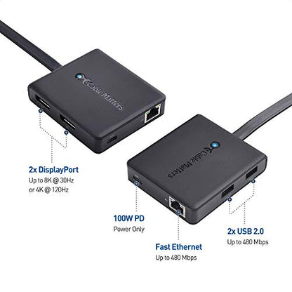 Cable Matters Dual 4K Monitor USB C Hub with DisplayPort 1.4, 100W PD | 2x 4K@60Hz DP, Windows Only, macOS Not Supported, Thunderbolt 4/3 and USB4 Compatible, for Surface Pro, XPS