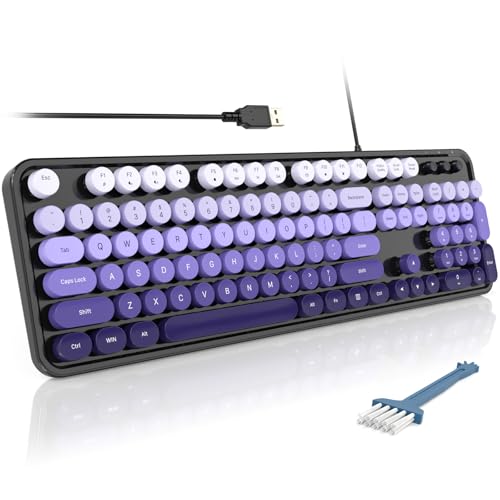 MOFII Computer Keyboards Wired, Plug Play USB Full Size Typewriter Keyboard, Cute Colorful Aesthetic Keyboard with Foldable Stands for Windows PC Laptop (Black Purple) - color: Black Purple