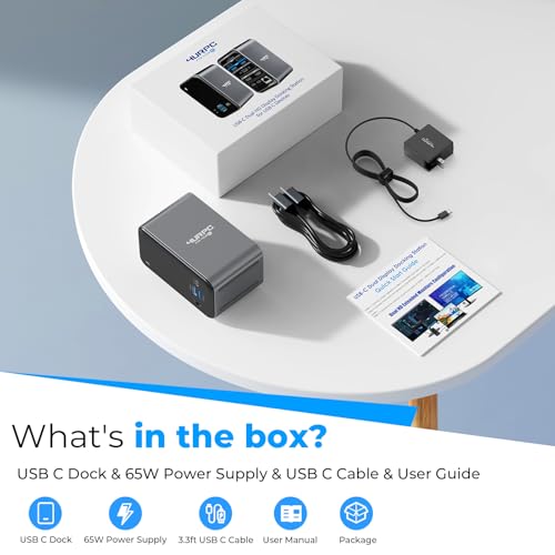 USB C Docking Station Dual Monitor 7 USB A/C, Plug and Play | 2 HDMI+VGA, SD/microSD, Ethernet, Audio, 65W Power Adapter, Laptop Docking Station for Windows Lenovo/HP/Dell, Home Office