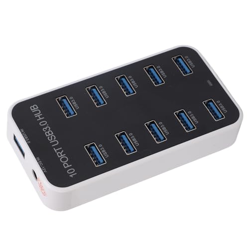 Diyeeni USB 3.0 Hub 10 Port Data Hub Splitter with Individual On Off Switches, 5Gbps High Speed USB Expander for Laptop PC Printer Hard Drive Flash Drive, Powered Docking Station