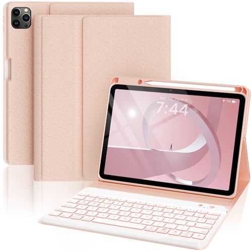 Keyboard Case for iPad Air 11-inch M2/Air 5th 4th Generation, 7-Color Backlit Detachable Keyboard Case with Pencil Holder for iPad Air 11" 2024 /Air 5 2022/Air 4 2020/Pro 11 1st, Rose Gold - color: Pink