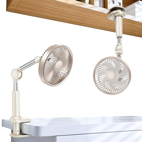 Adjustable Arm Clip On Fan for Desk, Gooseneck Clamp Fan, 3000mAh Battery | 3-Speed Quiet Desk Fan with Strong Clamp, Flexible 360° Arm Adjustment for Office, Bedroom, Dorm, Gaming Desk & Home（Brown） - color: Brown