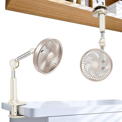 Adjustable Arm Clip On Fan for Desk, Gooseneck Clamp Fan, 3000mAh Battery | 3-Speed Quiet Desk Fan with Strong Clamp, Flexible 360° Arm Adjustment for Office, Bedroom, Dorm, Gaming Desk & Home（Brown） - color: Brown
