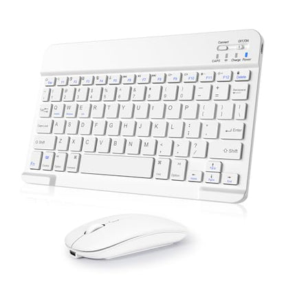 Wireless Keyboard and Mouse Combo, Rechargeable Bluetooth Keyboard & Mouse with 2.4 GHz Wireless USB Receiver, Compatible with iPad, Smartphone, PC, Laptop, Windows/iOS/Android, White - color: White
