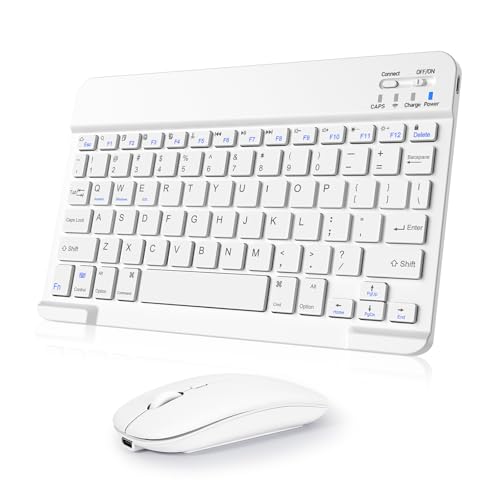 Wireless Keyboard and Mouse Combo, Rechargeable Bluetooth Keyboard & Mouse with 2.4 GHz Wireless USB Receiver, Compatible with iPad, Smartphone, PC, Laptop, Windows/iOS/Android, White - color: White