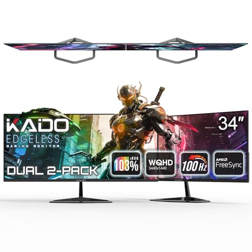 Kado 2-Pack 34" 100Hz Ultrawide 21:9 3440x1440 WQHD Computer Monitor | 103% sRGB DisplayPort HDMI, Dual Gaming Monitor Setup,Stacked Gaming AMD FreeSync Premium, VESA Mount Built-in Speakers