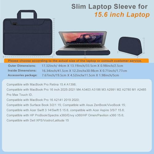 Hseok Laptop Shoulder Bag 15.6-16 inch Case,Water-Resistant Shockproof Computer Handbag with Small Case Compatible with MacBook Pro/Neo 16",Mac Air 15 M5, XPS 15/16 and most 15.6-16 PC,Blue - color: Dark Blue, size: 15.6-16"