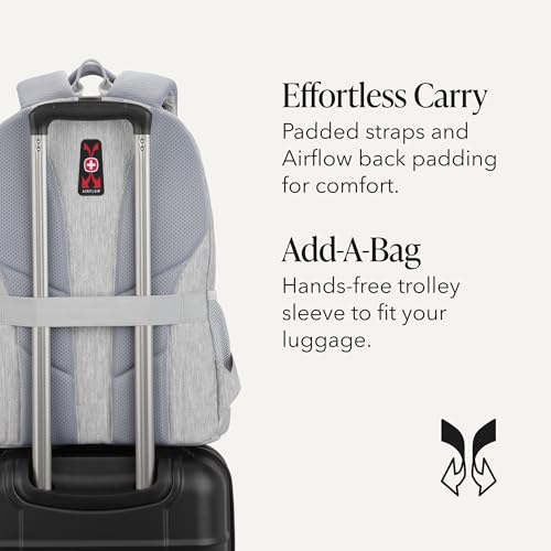 SWISSGEAR Cecil 18-Inch Laptop Backpack Fits 16-Inch Laptop, Travel Daypack with Organizer Pockets, Water Bottle Holders & Padded Straps – Light Grey - color: Light Grey