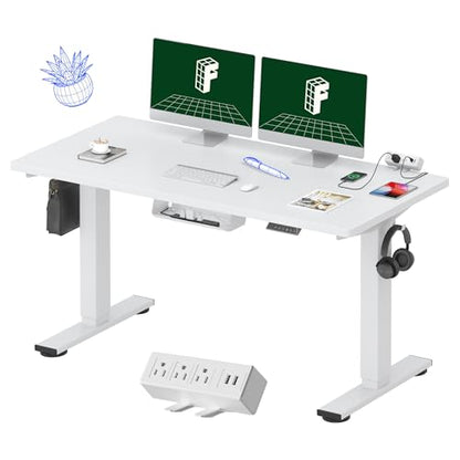 FLEXISPOT EN2 55"x28" Whole-Piece Standing Desk with Power Strip, White | Whole-Piece Desktop, Easy-Access Clamp Power Strip, Organized Cable Management, Modern Home Office Setup - color: White Top + White Frame, size: 55x28"