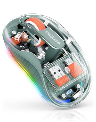 FMOUSE Transparent Wireless Mouse, Tri-Mode Bluetooth 5.1 & 2.4GHz, USB-A & USB-C Receiver, Silent Rechargeable RGB, 3 Devices for MacBook Laptop iPad PC, Nature Inspired — Green - color: Green