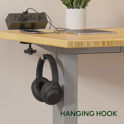 FLEXISPOT EN2 48"x24" Bamboo Electric Standing Desk with Power Strip | Solid Bamboo Desktop, Cable Management, Convenient Clamp Power Strip, And Clean Home Office Setup, Grey Frame - color: Bamboo Top + Grey Frame, size: 48x24"