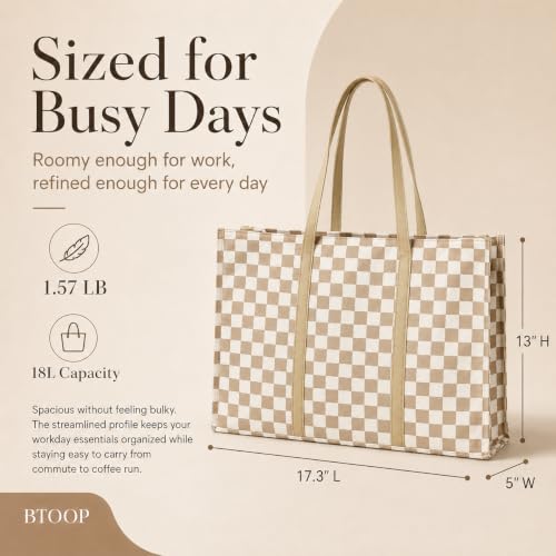 BTOOP Work Tote Bag for Women, Laptop Tote Bag With 15.6 Inch Padded Compartment, Teacher Nurse Bible Bags - color: B-checkered Brown