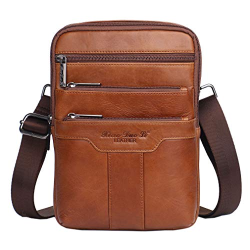 Hebetag Small Leather Sling Shoulder Bag Messenger Pack for Men Women Outdoor Travel Business - color: #02brown(s)