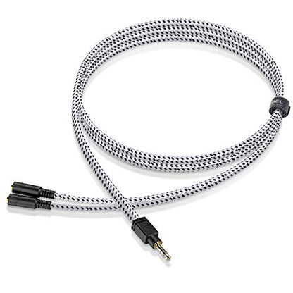 2-Way Splitter, 3.5mm Auxiliary Audio Adapter, Compatible with Headphones, Tablets, MP3 Players, Speakers, Slim Design, Oxygen-Free Copper Conductor, 24K Gold-Plated Jack | Stereo Audio Sound, Dual Headphone and Speaker Jack Adapter, Compatible with iPhon