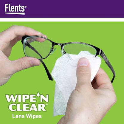 Flents Lens Wipes, Wipe 'N Clear, Pre-Moistened & Streak-Free, 20 Count | Safe for Glasses, Sunglasses, Gentle Cleaning, Clear Vision, Individually Wrapped for Travel & Convenience, Made in the USA - size: 20 Wipes