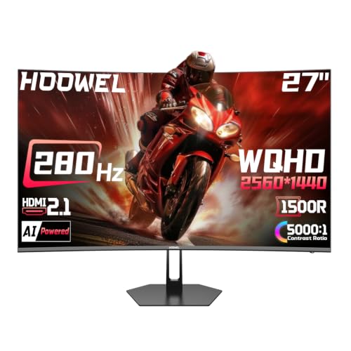 27 Inch 280Hz 240Hz Curved Gaming Monitor WQHD Curved Monitor | 2×HDMI 2.1, 1×DP1.4, Fast VA 1ms 134% sRGB 1500R AI Crosshair PIP/PBP (G27F1Q Pro, One HDMI 2.1 Cable Included) - size: 27 Inch