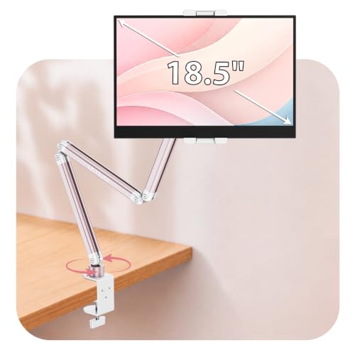 Urmust Portable Monitor Stand up to 18.5", iPad Stand for Desk, Pink | Aluminum Arm, Portable Monitor Holder 15.6", Adjustable Desktop Tablet Mount, Second Screens - size: 3 Arm Pro-Up to 18.5" Pink