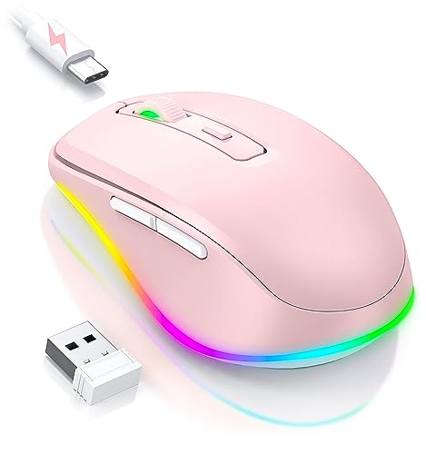PEIOUS Mouse for Laptop, Wireless Mouse Jiggler - LED Wireless Mice with Build-in Mouse Jiggler Mover, Rechargeable Moving Mouse for Laptop Undetectable Keeps Computer Awake - Pink - color: Pink