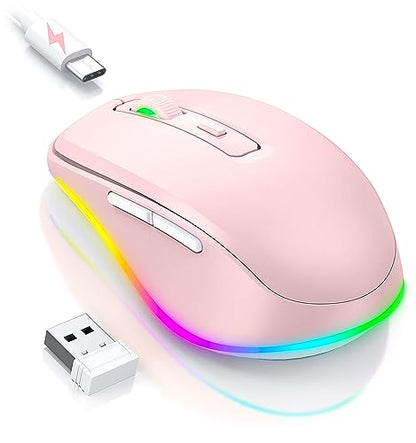 PEIOUS Wireless Mouse Jiggler, LED Mouse with Built-in Mouse Mover, Pink | Rechargeable, Silent Clicks, Adjustable DPI and Random Movement Keep Computers Awake for Work-Life Balance on Laptop/PC/Mac - color: Pink