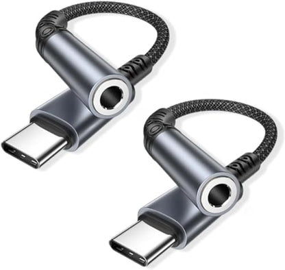 USB C to 3.5mm Audio Adapter 2Pack, Nylon Braided Aux Dongle Cord, Plug and Play, Compatible with iPhone 17/16/15 Pro Max, Samsung S25/S24/S23, iPad Pro, MacBook, Huawei, Xiaomi, for Car/Home/Office