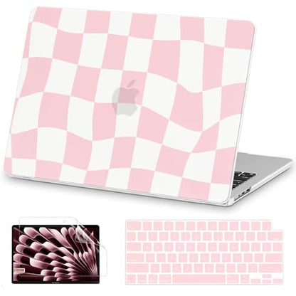 AKIT for MacBook Air 13 inch Case M5 M4 M3 M2 2026-2022, Pink Checkboard | A3449 A3240 A3113 A2681, Funny Pattern Hard Shell Laptop Case+Screen Protector+Keyboard Cover for MacBook Air 13.6 inch - color: Pink Checkboard