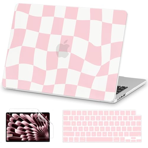 AKIT for MacBook Air 13 inch Case M5 M4 M3 M2 2026-2022, Pink Checkboard | A3449 A3240 A3113 A2681, Funny Pattern Hard Shell Laptop Case+Screen Protector+Keyboard Cover for MacBook Air 13.6 inch - color: Pink Checkboard