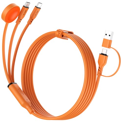 Travel Essentials 3 in 2 Multi Charging Cable 100W USB A/C to Dual USB C/for Apple Watch Charging Cable Silicone Fast Charge Compatible with iPhone 17-15 Series iPad MacBook, Type-C Devices 5FT-Orange - color: Orange