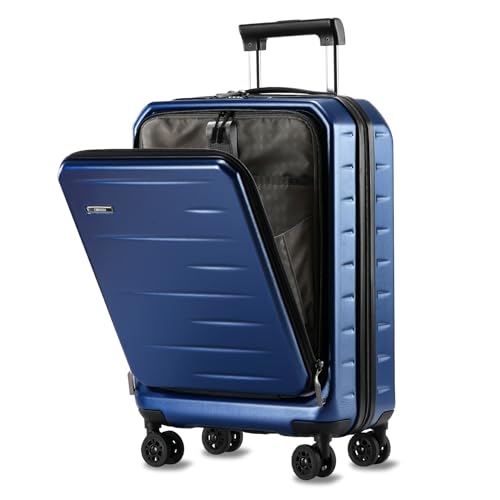 CENSIEN 20 Inch Carry On Luggage 22×14×9 Airline Approved with Front Pocket | Front Opening with Laptop Pocket,Lightweight ABS+PC Hard Shell Suitcases,360° Spinner Wheels,TSA Lock,YKK Zipper,Blue - color: Navy Blue, size: 20 Inch