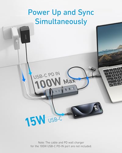 Anker USB-C Hub, 8-in-1 5Gbps Data Hub with 3 USB-A and 4 USB-C Ports | 100W PD-In, 15W Max Charging for Phones, 2-in-1 USB Connector, for Laptop, MacBook, iPad and More (45W Adapter Included)