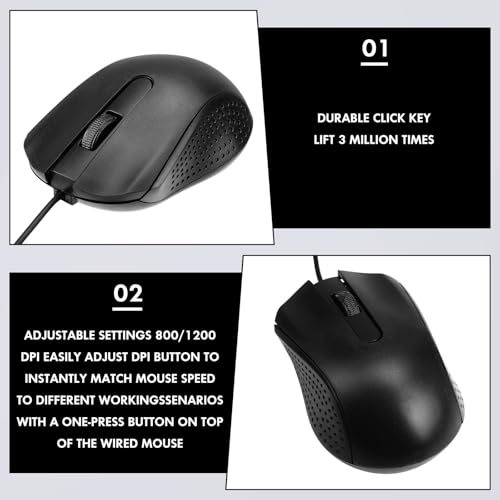 Tallew 20 Pack USB Wired Mouse with 20 Mouse Pads, 3-Button Corded Computer Mice Bulk for PC Desktop, Laptop, Office, School Classroom Use, Black