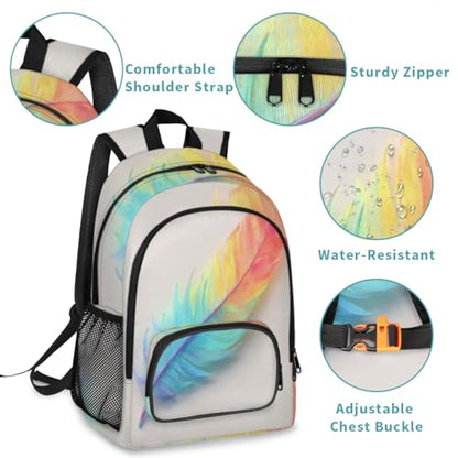 Rainbow Feather Large Backpack for Women and Men Waterproof Travel Laptop Backpack Lightweight Business Work Daypack Fits 17 Inch Computer - color: Multicolor 7