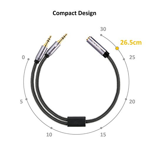 Gold-Plated & Strong Braided Y Splitter Audio Cable - Separate Microphone & Headphone Port Gaming Headset Earphone Adapter - TopSeries (12inch / 30cm) | 24K Gold-Plated, Double Shielding, Connect a TRRS Headset or Mic to Computers with 2 separate micropho