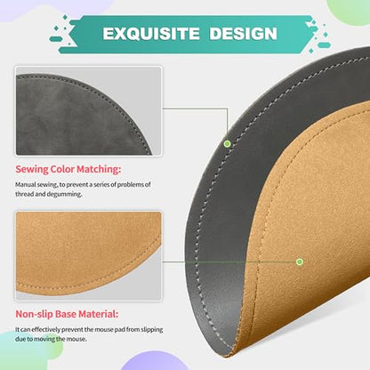 Mouse Pad，Round Mouse Pad，PU Mouse Pad，Leather Mouse Pad with Stitched Edge Micro-Fiber Base with Non-Slip Waterproof，Mouse Pad for Computers，Laptop，9 x 9 Inch (Gray) - color: Gray, size: 9L x 9W inches