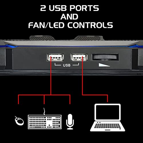ENHANCE Cryogen 5 Gaming Laptop Cooling Pad Stand - Laptop Cooler with 7 Adjustable Height Settings & Dual USB Ports up to 17 inches - 1 Ultra Quiet High Performance LED Fan 800 RPM - Blue - color: Blue